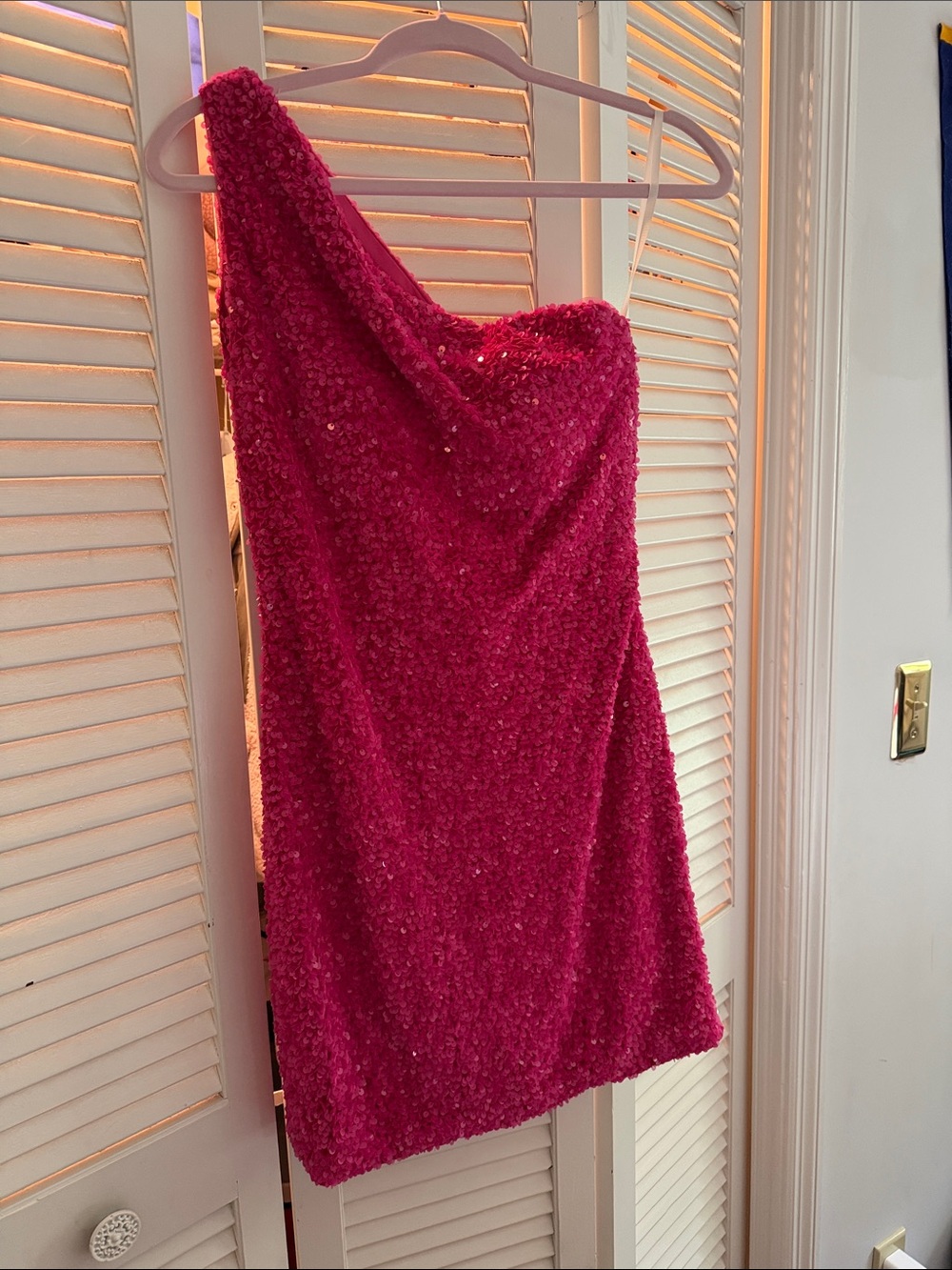 Fuchsia One-Shoulder Sequin Mini Dress